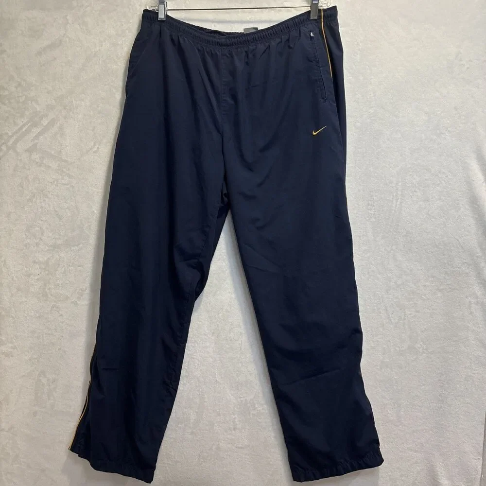 Nike Men's Windbreaker Track Pant Vintage Y2K Navy Yellow Ankle Zip Size XL